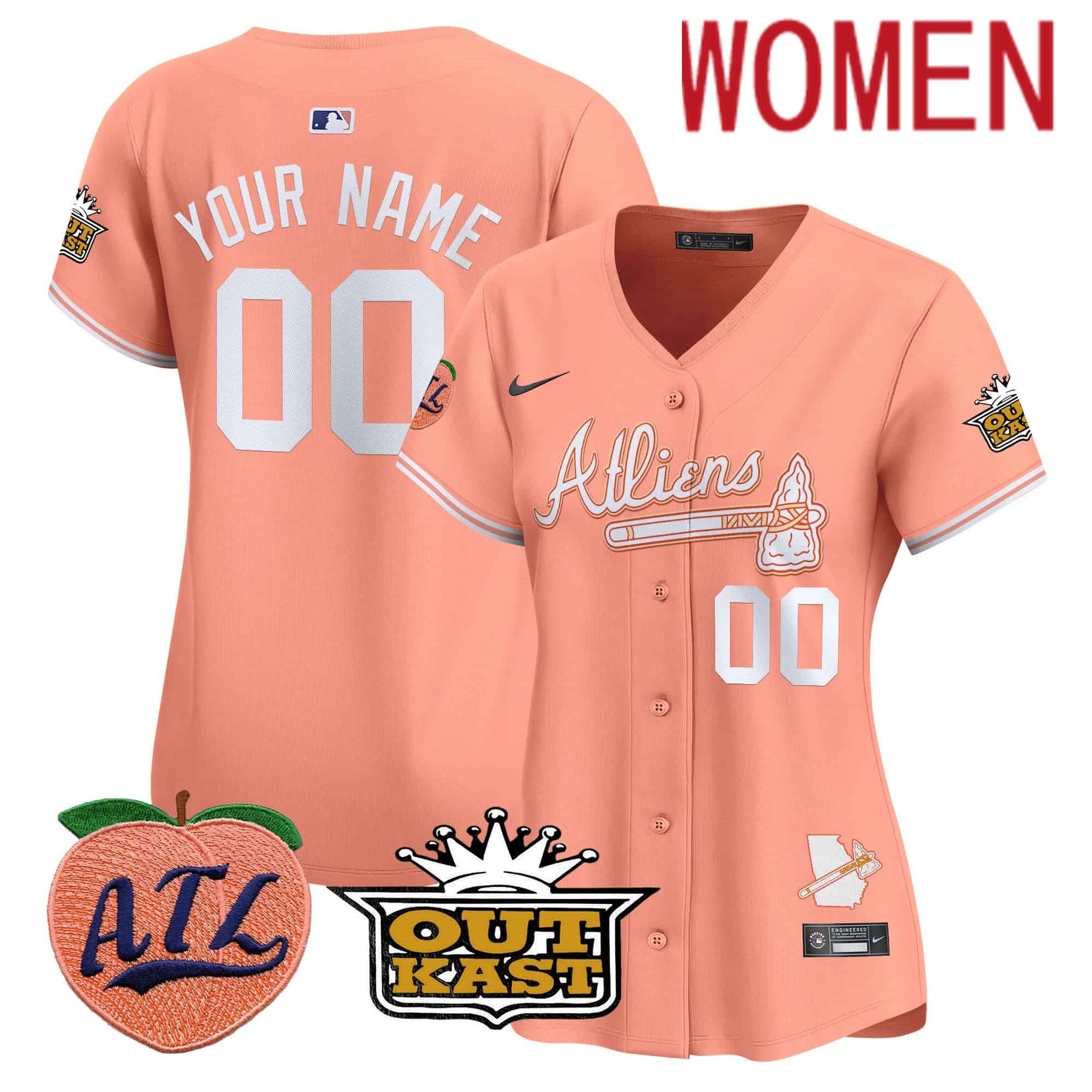 Women Atlanta Braves Orange Nike 2024 Atliens & Peach Vapor Premier Limited Custom MLB Jersey